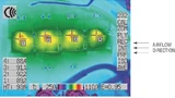 Thermogramm bei serieller Luftkühlung mit einer Lufttemperatur von 50 °C und einer Luftgeschwindigkeit von 400 LFM (von rechts).