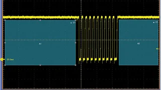 Visueller Burstbreiten-Trigger für das I2C-Signal aus Bild 2. Jetzt erscheint ein 8er-Impuls-Burst sehr deutlich