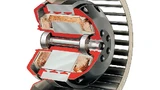 Schnittmodell Radialventilator mit Außenläufermotor: Der Rotor dreht sich nicht im, sondern um den Stator.