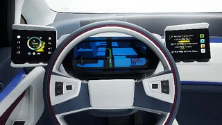 Fahrer-Cockpit mit rekonfigurierbarem TFT-Kombiinstrument, interaktiven Touchscreens und Head-up-Display 2.