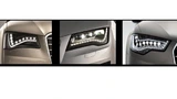 Bild 2. Voll-LED-Scheinwerfer im Audi A8, Audi A7 und Audi A6 (von links nach rechts).
