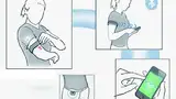 Bild 5: Das Komplettsystem mit im Oberarm implantiertem Sensor, Armbinde und Datenübertragung per Bluetooth an ein Smartphone 