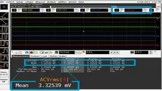 Schnelle Ermittlung des Eigenrauschens eines Scopes: Alle Messkabel abziehen, dann die effektive Wechselspannung in jedem Kanal in jeder Einstellung der Vertikalablenkung messen. 