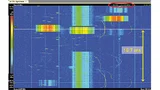 Dieses Spektrogramm entstand aus der Wiedergabe einer großen, lückenlosen Datenaufzeichnung (16,7 ms sind markiert). Es zeigt jedes einzelne Ereignis im ISM-Band im Detail und in hoher zeitlicher Auflösung