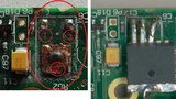 Bild 6. Die vom Linearregler befreite Platine (links) mit den Kontaktbezeichnungen für das MagI3C-Modul, welches im rechten Bildteil auf die Platine gelötet ist.