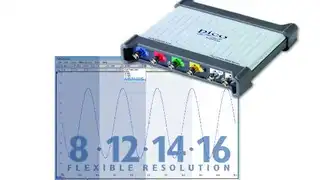 USB-Scopes mit flexibler Auflösung  Bei den USB-Scopes der Serie PicoScope 5000 hat der Anwender erstmals die Wahl zwischen Auflösungen von 8 bis 16 Bit. Möglich wird dies dank rekonfigurierbarer A/D-Wandler. Die meisten digitalen Oszilloskope erziel