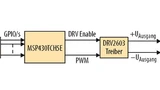 Bild 1. Beispiel-Schaltung, bei welcher der MSP430TCH5E als Controller mit Touch- und Haptik-Funktion eingesetzt ist. Wenn es schon einen Host-Controller gibt, lässt sich der MSP430TCH5E auch nur als Haptik-Controller verwenden. 