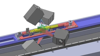 Die Laserlinien werden auf eine Zieloberfläche projiziert. Die Entfernungskoordinate z und die aktuelle Position auf der y-Achse werden für jeden einzelnen Messpunkt berechnet und als Pixel in einer Wolke berechnet.