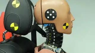 Die Wirbelsäule mit der In-Dummy-Sensorik von Messring, die einen Aufprall genau vermisst.