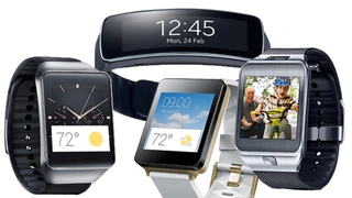 Die vier Smartwatches LG G Watch, Samsung Gear 2, Gear live und Gear fit gegenübergestellt