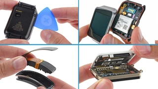 Das Öffnen der vier Smartwatches LG G Watch, Samsung Gear 2, Gear Live und Gear Fit
