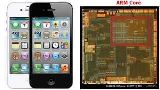 Apple iPhone 4 und Die-Bild des Mikroprozessors Apple A4