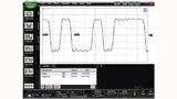 Ein 10-Gbit/s-Signal: Je höherfrequenter Signalzüge werden, desto deutlicher sind in einem Oszilogramm Abweichungen von der idealen „glatten“ Rechteckform zu erkennen.