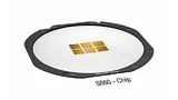 Bild 3. Kompletter Epcos-NTC-Wafer mit Träger (links) und vereinzelter NTC-Chip (rechts). Die Kontaktflächen liegen horizontal und nicht wie üblich vertikal.