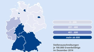 Anzahl der Stellenausschreibungen sortiert nach Regionen