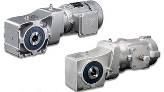 System aus Asynchronmotor, Kegelradgetriebe und dezentralem Frequenzumrichter der Serie SK 200E von Nord Drive Systems