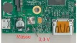 Der RG2-Spannungsregler ist entfernt und die Kontakte sind gebrückt, sodass der Raspberry Pi nur noch mit 3,3 V arbeiten kann.