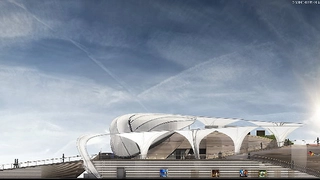 Der Deutsche Pavillon präsentiert sich als frei begehbare Landschaft und steht damit für die deutsche Feld- und Flurlandschaft: Ein Gebäude als sanft ansteigende Landschaftsebene mit einer frei zugänglichen Oberfläche und einer Themenausstellung in s