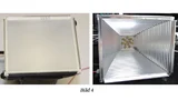 Die Testmessungen zur Farbstabilität werden mit dem gesamten Leuchtensystem durchgeführt. Links ist die Mischoptik abgebildet, die sich am Lichtaustritt des facettierten Reflektors (rechts) befindet