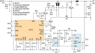 Bild 5. 5-V/20-A-Flusswandler für Eingangsspannungen von 36 V bis 72 V.