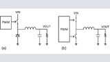 Bild 1: Abwärtswandler mit (a) Freilaufdiode und mit (b) SyncFET 