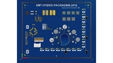 Auf der SMT-Fertigungslinie wird während der Messe diese Demo- Platine bestückt