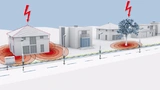 Bild 1: Blitzgefährdung einer Straßenbeleuchtung bei einem Naheinschlag in das Gebäude oder in den Baum – die Überspannung entsteht durch induktive Einkopplung