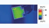 100 Prozent Prüfung mittels Thermografie: Das Wärmebild zeigt einen Präzisionswiderstand unter Last. Die lokale Überhitzung ist ein sicheres Zeichen für einen Defekt