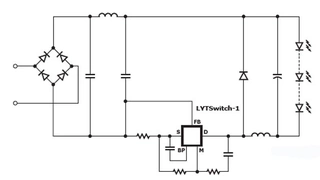 Die LED-Treiber ICs der Serie Lytswitch-1 können in zwei Arten als Abwärtswandler (Buck-Converter) genutzt werden. Die Beispielschaltung zeigt den IC als Low-Side Abwärtswandler, der Vorteile bei der elektromagnetischen Verträglichkeit mit sich bring