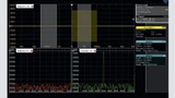 Bild 6: Spektrumanalyse eines gepulsten HF-Signals mittels FFT-Gating (linkes Gate = Träger aus, rechtes Gate = Träger ein). 