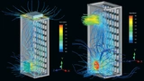 CFD-Simulation des Strömungsverlaufs im Schaltschrank beim Einsatz eines Dachlüfters (im Bild links) und eines Filterlüfters (im Bild rechts) mit vergleichbarer Luftleistung