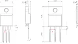 Technische Zeichnung vom TO-220-FullPAK-Wide-Creepage-Gehäuse und vom  Standard-TO-220-FullPAK-Gehäuse mit markierter Kriechstrecke 