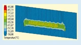 hermo-Simulation für ein System aus 8 Duris-P10-LEDs auf einer Metallkernleiterplatte. Neben der Wärmeleitung werden auch die Konvektion und ein strahlender Wärmeübertrag mit berücksichtigt