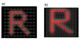 Matrix-Display aus LEDs (a). Werden die LED-Elektroden rückseitig aus dem Gehäuse geführt, lassen sie sich dichter anordnen (b).