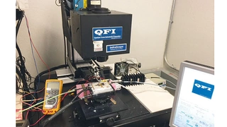 Wärmebildmessungen an einem Transistor des Typs 1011GN-1600VG, gemessen mit Instrumenten von QFI