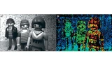 onochrome 2D-Aufnahme (a) mit den zugehörigen Tiefeninformationen in Falschfarben dargestellt (b)