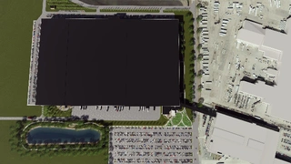 Blick von oben auf das 93.000 Quadratmeter große neue Logistikgebäude.