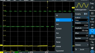 Bild 25: Funktionsgenerator - Der Funktionsgenerator erzeugt unter anderem Rechteckssignale mit bis zu 10 MHz. Besonders hervorzuheben ist die Wobbeloption. Funktionstypen sind DC, Sinus, SinC, Rechteck, Puls, Dreieck, Rampe, Arbiträr und Exponentiel