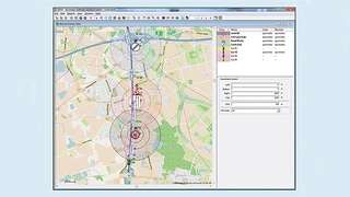  Die Software des Feldstärkeemulators bildet Verkehrssituationen ab und berechnet hieraus unter Berücksichtigung von Wellenausbreitungsmodellen und Antennencharakteristika die Signalstärke zwischen den Verkehrsteilnehmern