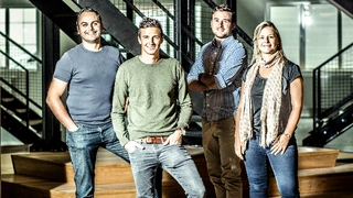v.l.n.r.: Lars Grieten (CEO), Kobe Lysen (CTO), Jo Van der Auwera (Customer Relationships) und Bieke Van Gorp (CTO)