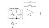 Typische Grundschaltung eines Transimpedanzverstärkers mit OPV und Fotodiode mit neg. Vorspannung am Eingang.