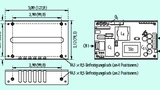 Bild 3. Typische mechanische Details eines Netzteils im U-Chassis mit Angabe der Montagepunkte und Anschlüsse.