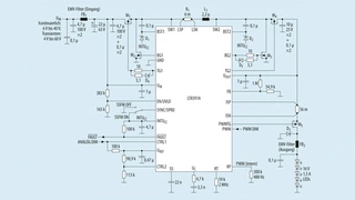 Schaltung eines 16-V-LED-Treiber mit Auf-/Abwärtswandler LT8391A mit 2 MHz Schaltfrequenz.