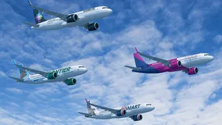 Die A320 neo-Modelle erkennt man an den aufrgenden Flügelspitzen, bei Airbus Sharklets genannt.