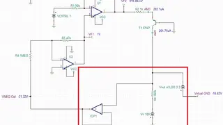 Simulation eines Gleichspannungsverstärkers mithilfe der Tina-TI-Software für eine gleitende Spannungsregler-Masse (Negativregler)