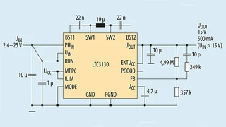Beschaltung und Funktionsumfang des LTC3130 in einer typischen Applikation