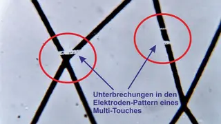 Erkennbare Prozessfehler in der Herstellung von Multi-Touch-Elektroden-Pattern  beim Optical Bonding