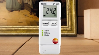 Testo 184 G1 Datenlogger für Temperatur-, Feuchte- und Vibrationsmessungen.