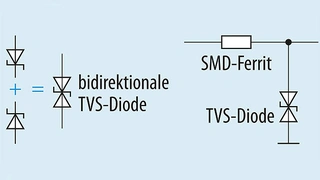  TVS-Diode als Kombination zweier Zener-Dioden, Filter mit TVS-Diode