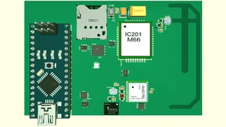 Draufsicht des Moduls akorIoT mit aufgesteckter Arduino-Nano-Platine.